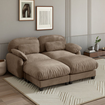 Modern Upholstered Modular Sofa with Movable Ottomans, Cushions and Lumbar Pillows for Living Room