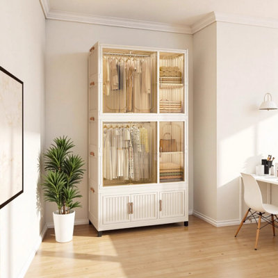 Armoire portative 9 cubes avec 2 tringles suspendues - Organisateur de rangement adapté aux enfants (blanc)