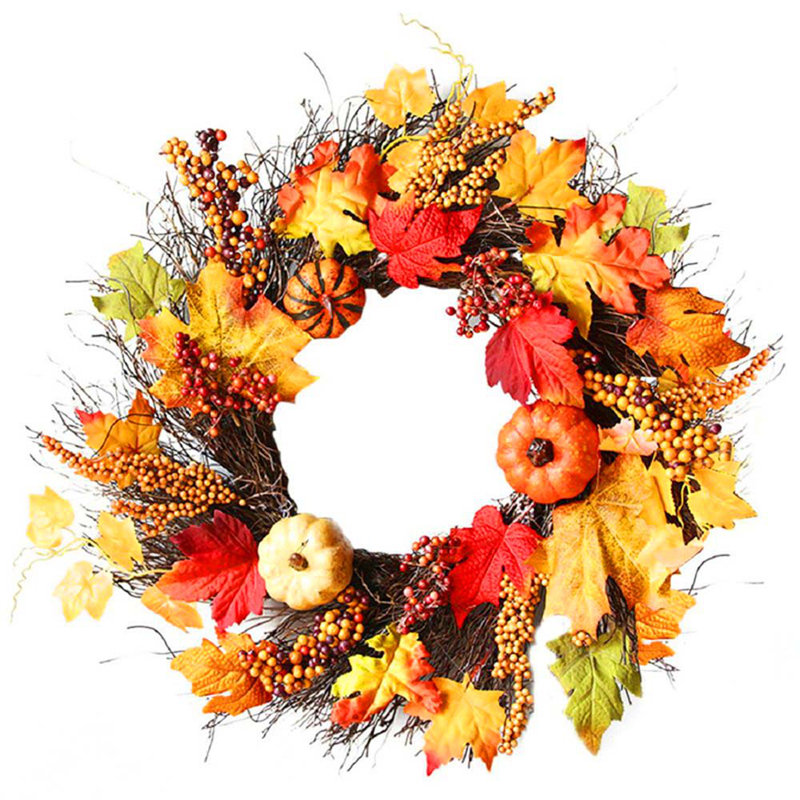 60cm Lighted Realistic LED Fall Wreath with Artificial Maple Leaves