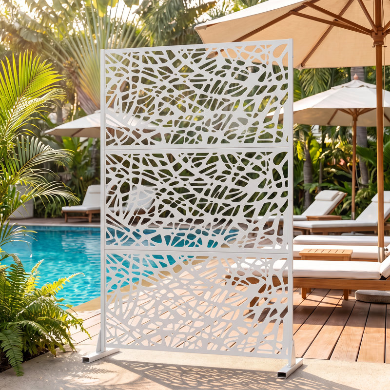 Paravent d'intimité autoportant en métal à motif maille, blanc, 183 cm (H) x 120 cm (L), séparateur de pièce extérieur