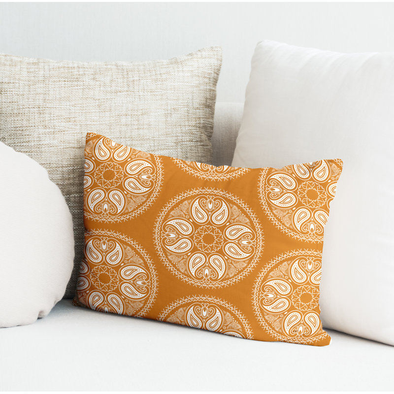 Paisley Outdoor Reversible Throw Pillow, Orange