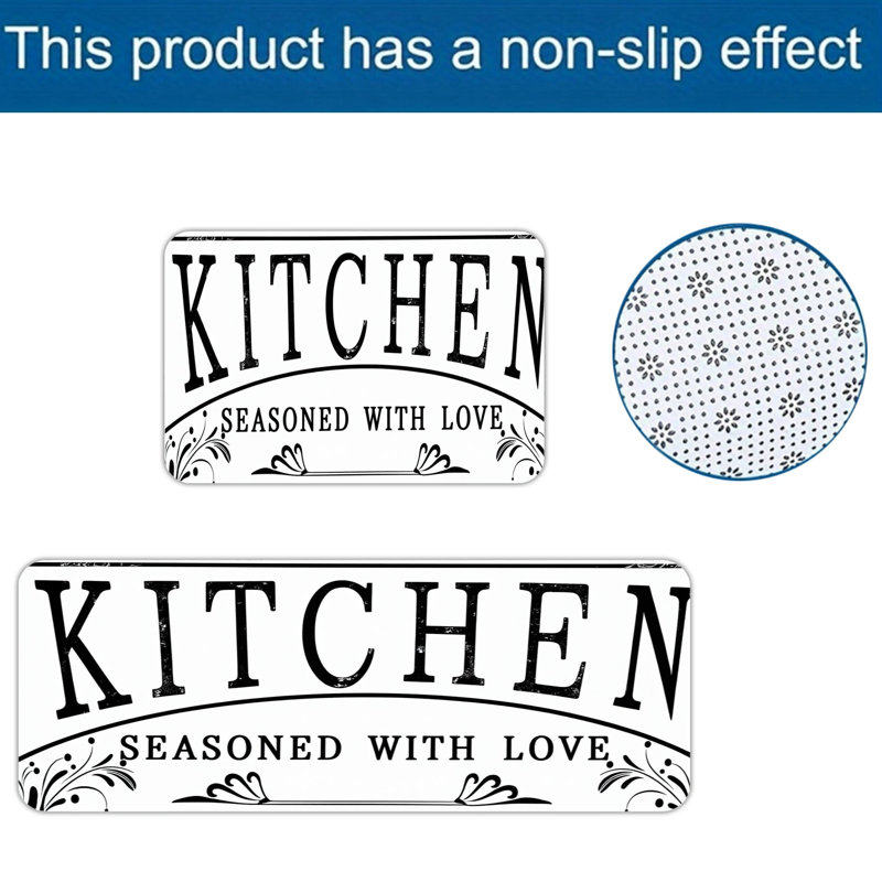 Kitchen Seasoned With Love Quote 2 Pcs Home Decor Kitchen Mats White