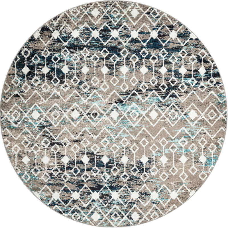 Tapis brun / noir en polypropylène tissé à la machine Briehn, Rond 7 pi 10 po