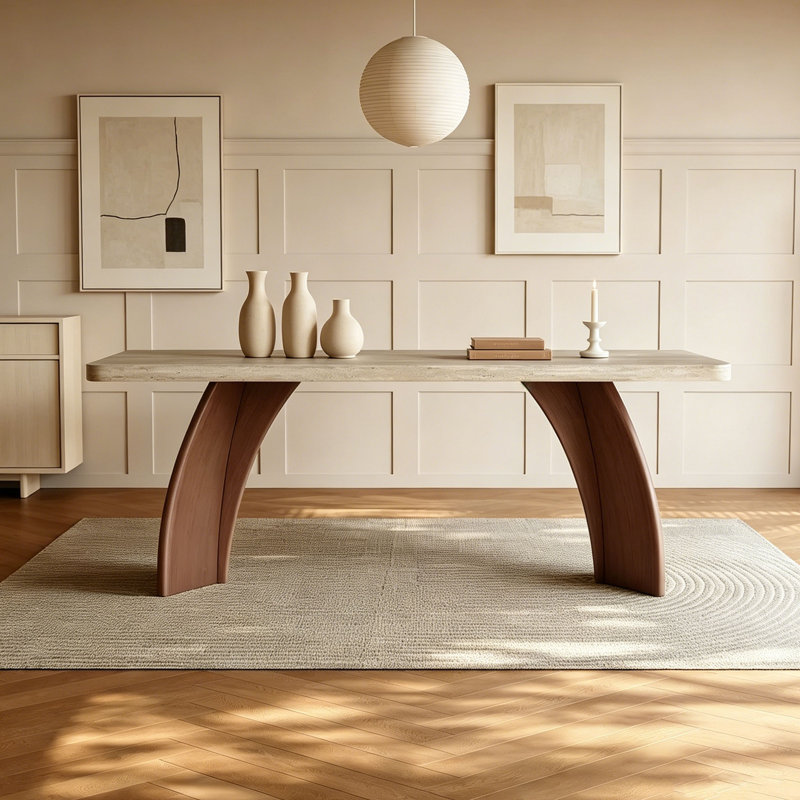 Table Mid-Century en pierre frittée, H 29,5 po x l 63 po x P 31,5 po