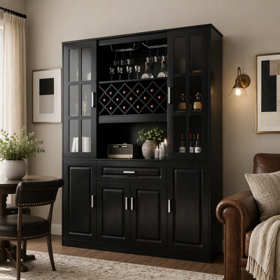Tall Wine Cabinet with Wine Rack and Glass Holder