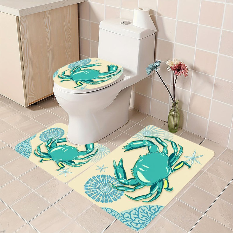 Ensemble de 3 tapis de salle de bain crabe turquoise