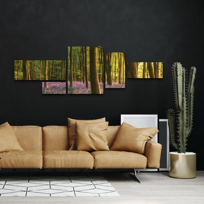 Ensemble de 5 panneaux muraux - "Bluebell Woodland" par Adam Burton, art mural sur toile pour le salon, la chambre à coucher ou le bureau 
