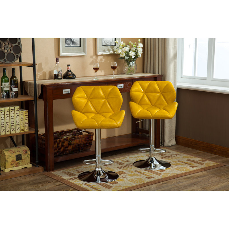 Tabourets de bar contemporain à hauteur réglable touffetés, ensemble de 2, Jaune