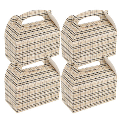 Restaurantware Gable Gift Boxes 25 Pack of 9.5 x 5 x 5 Inch Paper Cardboard Favor Boxes With Built-In Handle Plaid For Weddings, Baby Showers