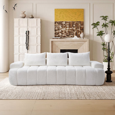 100" Extra Large Curved Front Compressed Sectional Sofa, 3-Seat Cloud-Like Boucle Couch with High Resilience Foam, Easy to Move & Ship, Modern Oversized Sofa for Living Room