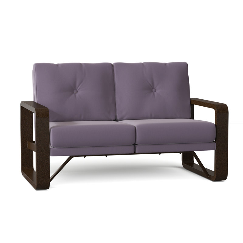Vale 60.5'' Wide Aluminum Loveseat with Cushions, Brisa Distressed Onyx, Chestnut Brown
