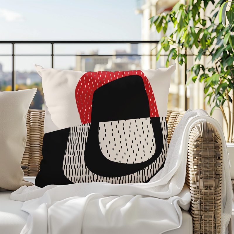 Coussin carré intérieur / extérieur pia, H 17 po x l 17 po, Rouge / noir / blanc cassé