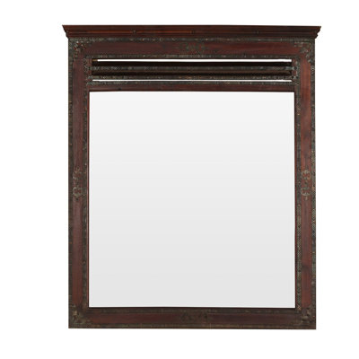 44'' Rustic Rectangle Handcrafted Mirror with Metal Accents for Bathroom Vanity