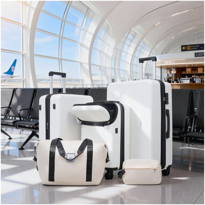 Hardside Luggage Set 5 Piece with Bags,20IN Half-opening Carry on Luggage with USB Port, Expandable 24IN 28IN Luggage with Double Spinner Wheels TSA Lock