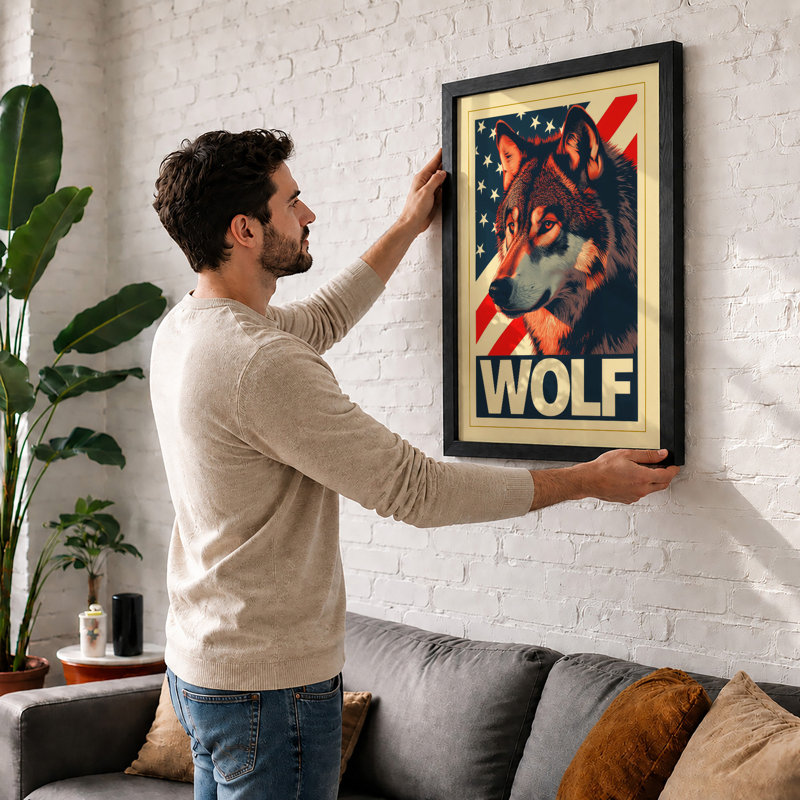 Wolf And Flag Vintage - Print, A1 - 84.1 x 59.4 cm, Black