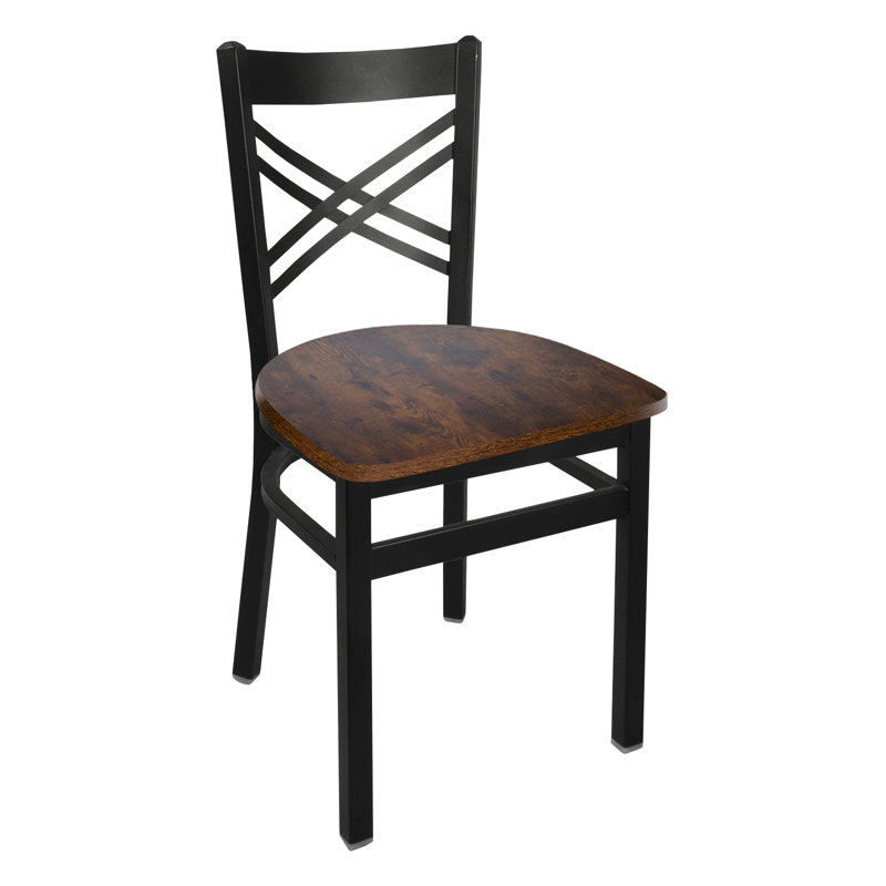 Fauteuil à dossier croisé Akrin - siège relique noyer rétro - structure en acier - finition sable noir, Marron foncé