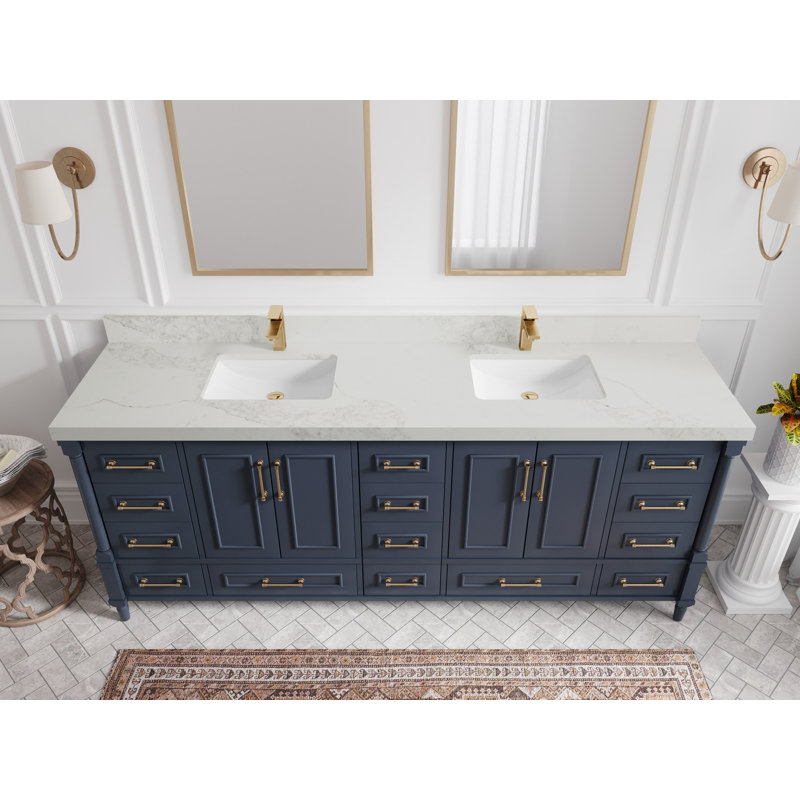 Aberdeen Bathroom Vanity, Calacatta Nuvo, Hale Navy Blue