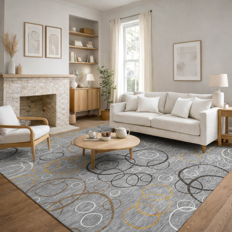 Premium Machine Washable Mayfield AMF2408 Bubbles Rug, Gray, 10' x 14'