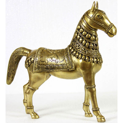 16" Handmade Brass Saddled Horse Statue | Vintage-Style Equine Sculpture for Home Office & Feng Shui Decor
