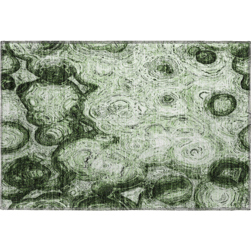 Premium Machine Washable Cerrito AMF579 Green Rug, Rectangle 1'8" x 2'6"