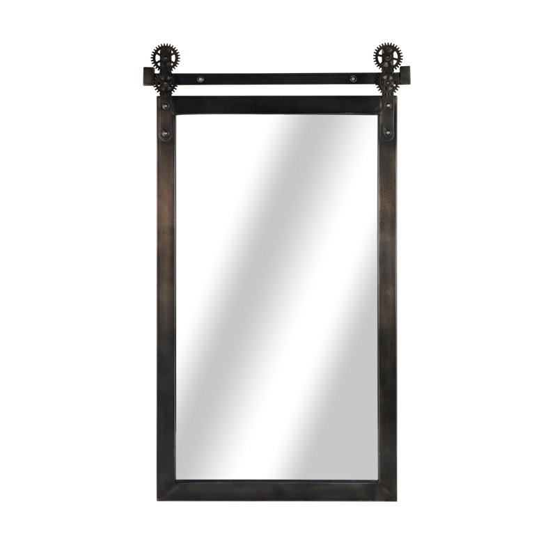 Modern Farmhouse Distressed Metal Rectangle Barn Door Style Wall Accent Mirror