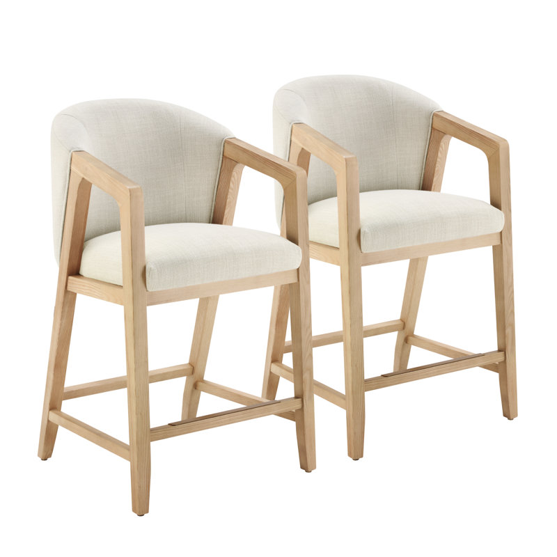 Tabourets de comptoir rembourrés Dodson Daina (ensemble de 2), Siège en lin Effie / structure beige