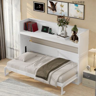 Lit escamotable avec bureau, lumière DEL et station de charge USB
