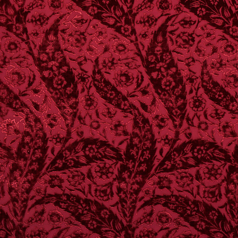 Saz Paisley Silk Velvet Fabric, Burgundy