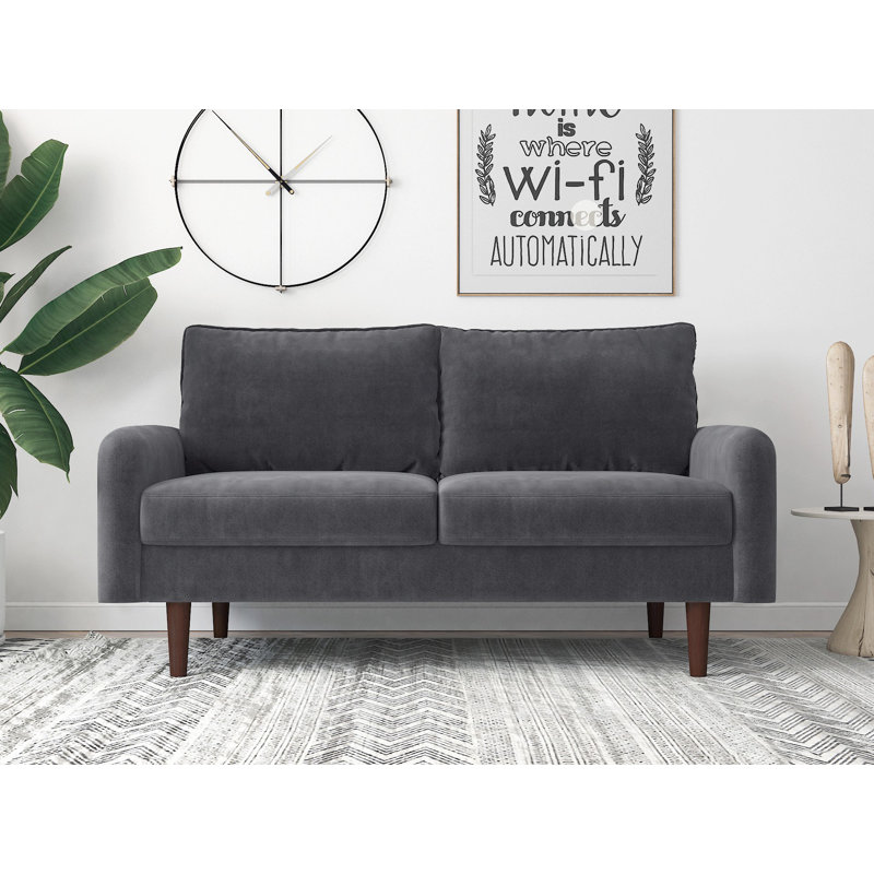 Chrisann 58" Round Arm Sofa Loveseat, Gray Velvet