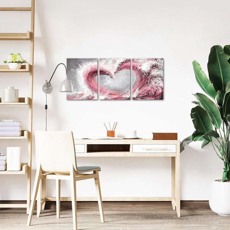 3 Piece Wrapped Canvas Print, Pink