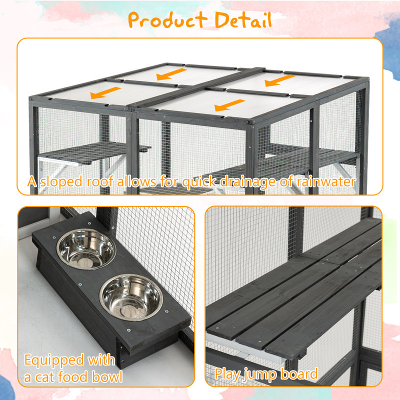 Cat Enclosure with Cozy Hiding Cubes and Three-Door Access for Multiple animal types