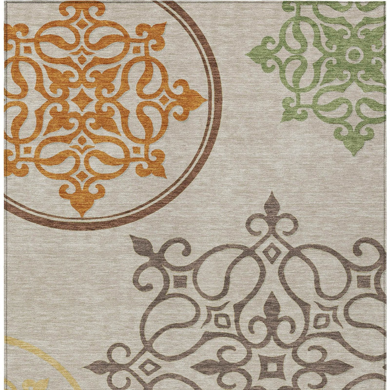 Tapis intérieur lavable à médaillon floral 9 pi x 12 pi taupe