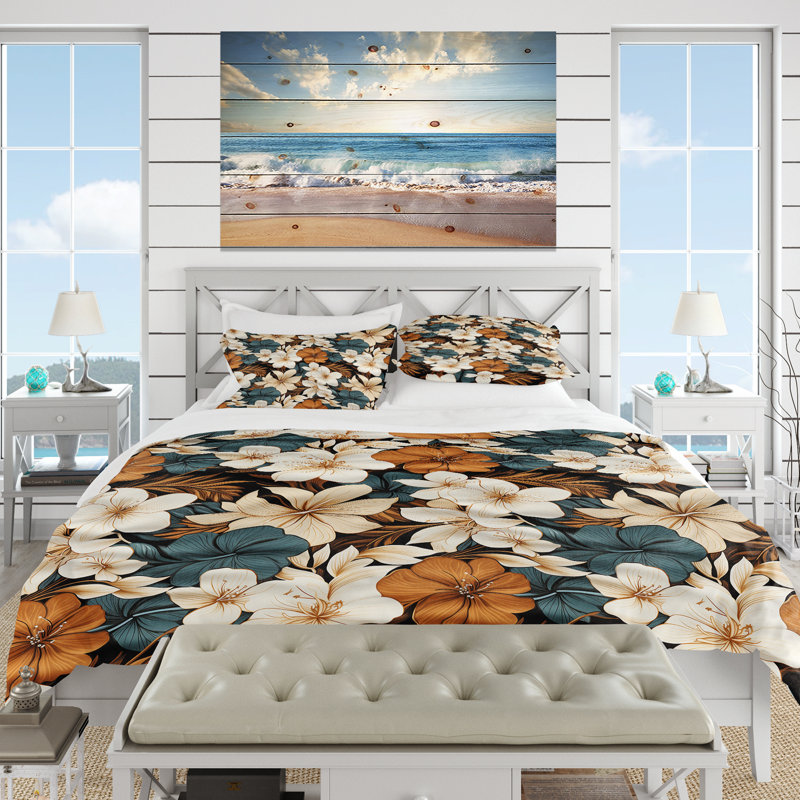 Ensemble de housse de couette monochrome à motif tropical Serenity, Housse de couette simple + 1 taie décorative stan