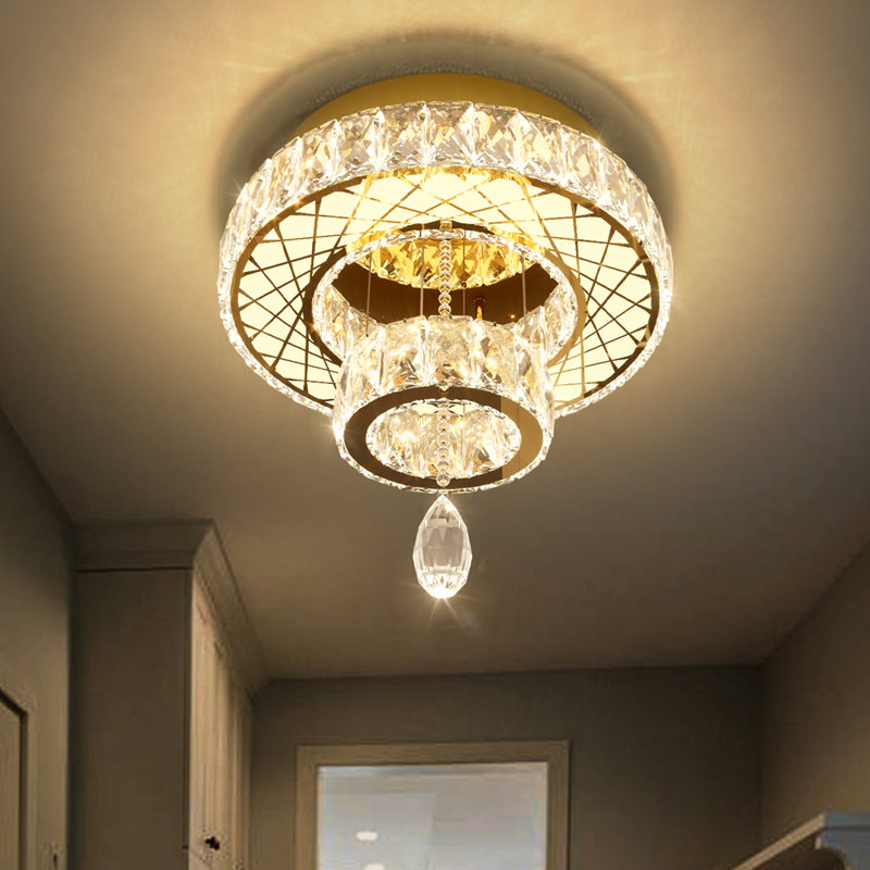 Modern Dimmable Crystal Chandelier, 12 in, Gold