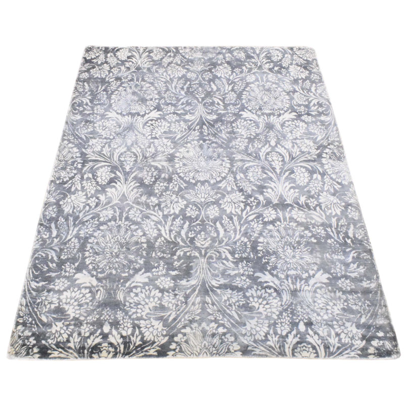 Tapis décoratif en Damas gris tissé à plat à la main Tavion