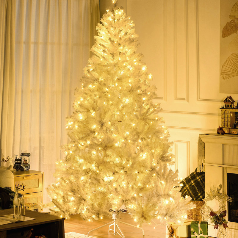 Arbre artificiel de 53,25 po, H 88,5 po, 1518 branches, 500 blanc chaud, ouverture automatique, blanc, feu, installation sans effort des lumières à DEL de Noël, simple