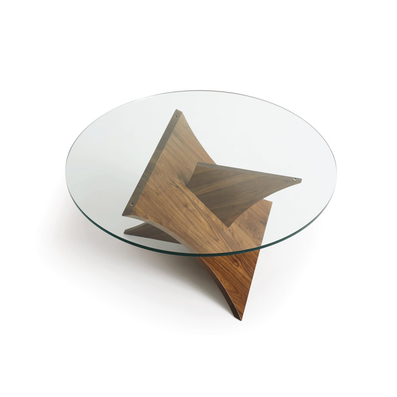 Modern Round Wood & Glass 42" Coffee Table