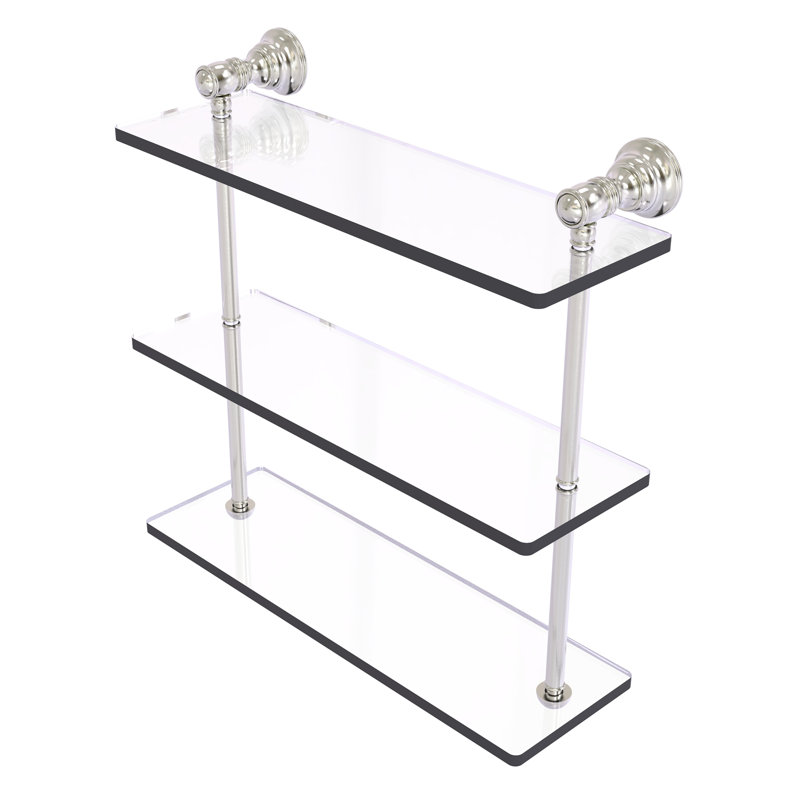 Freyja 3 Piece Glass with Towel Bar, 16" H x 16" W x 5.54" D, Satin Nickel