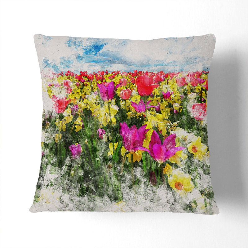 Meadow Of Flowers Square Throw Cushion, 40cm H x 40cm W x 15cm D