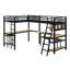 Lit mezzanine d'angle peu encombrant avec DEL ambiantes, tablettes organisationnelles, ports de chargement pour appareils et bureaux attachés