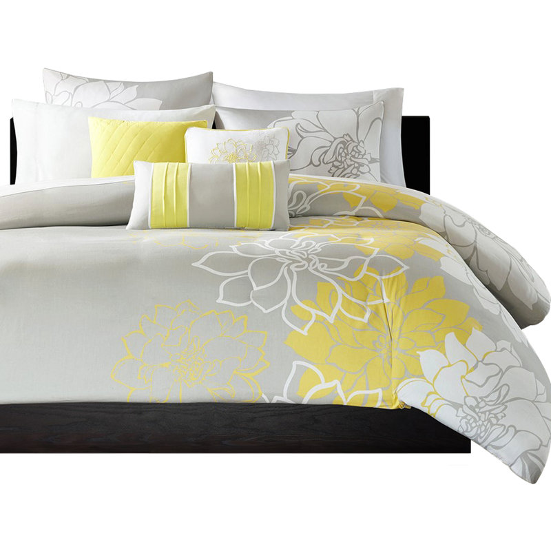 Housse de couette très grande / très grande taille, coussins décoratifs floraux et brodés, housse imprimée 6 pièces Wrinkle Bedding, fer à repasser pour le retrait,