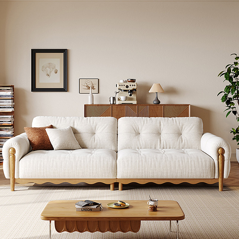 Causeuse 102,36 po en mélange de lin blanc avec coussins décoratifs