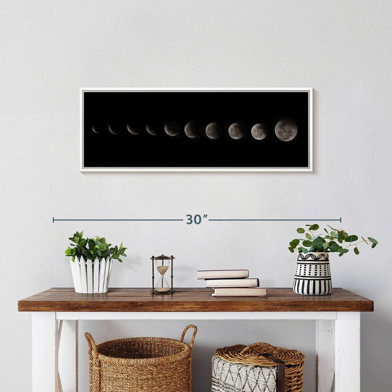 Ten Moon Phases, 25" X 9", Floating Frame White