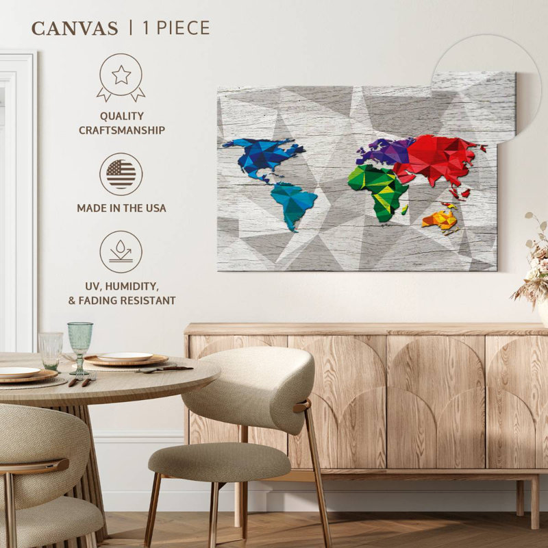 Aliaz Geometric World Map II, 8" H x 12" W
