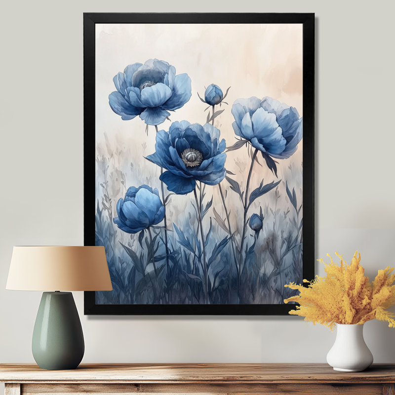 Bagtas - Floral Canvas Wall Art, Black, 20" H x 12" W, Framed Print without Mat