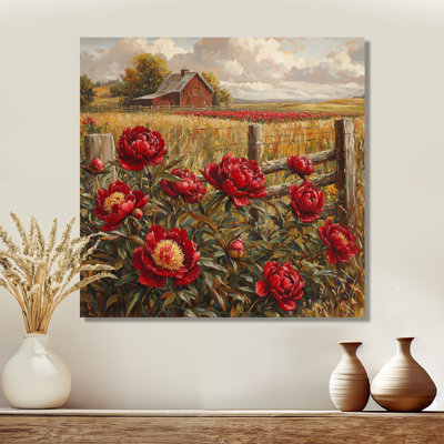 Dahle, rétro pivoines rouges par The Barn II - pivoines, art mural