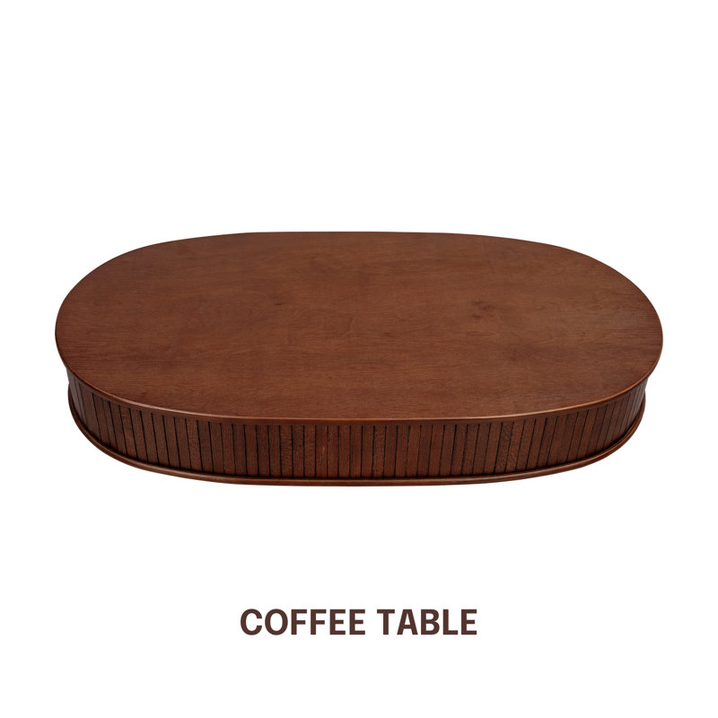 NTC STREAM DOU Coffee Table Modern Double-Layer Oval Wooden Center Table with Vertical Groove Design, Stylish Living Room Decor, Contemporary Minimalist Style for Home and Office, Easy Assembly
