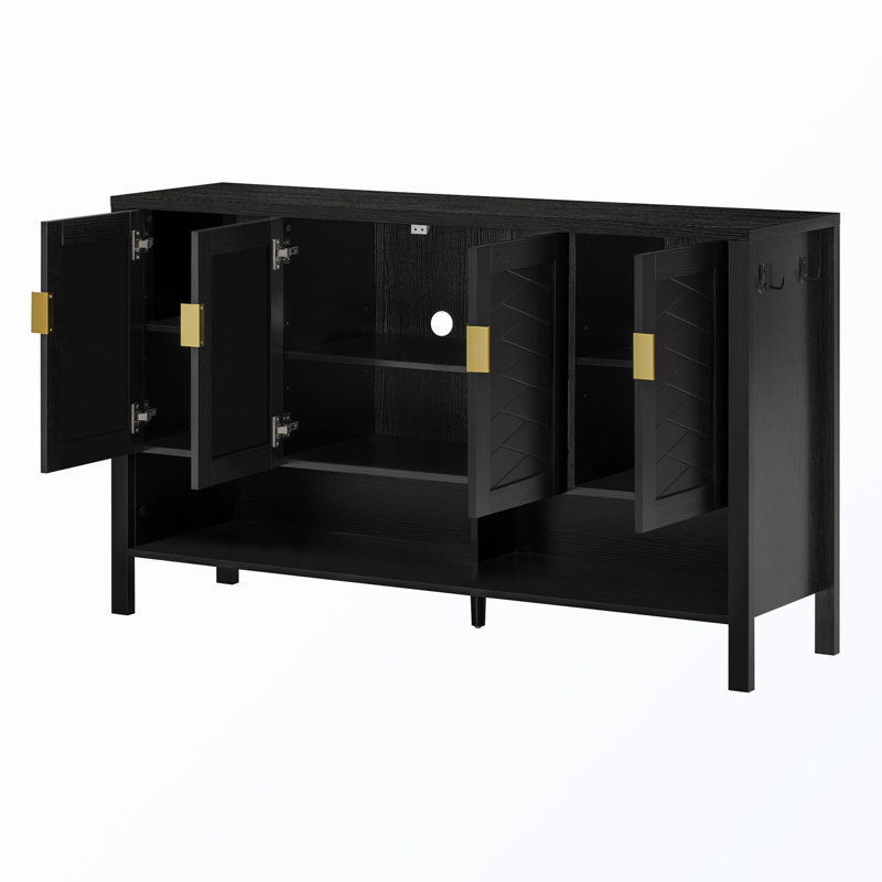 Buffet de rangement 4 portes avec tablette ouverte et tablettes réglables, Noir