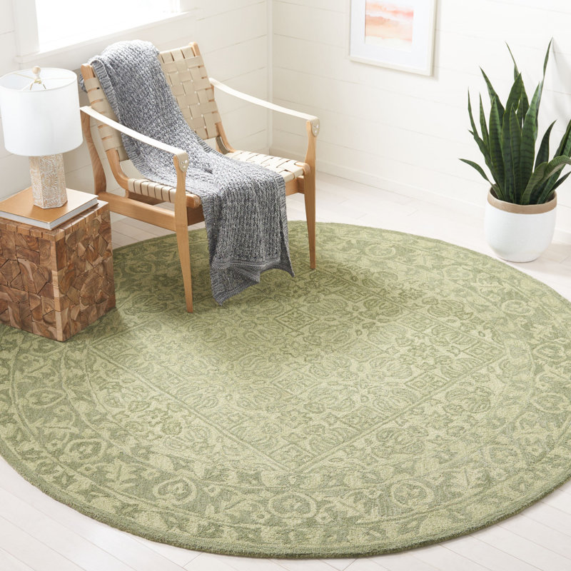 Ajdin Hand Woven Wool/Cotton Area Rug, Round 7'