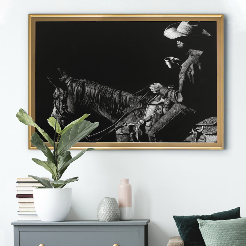 «Cowboy Scratchboard I» - Cadre photo, impression sur toile, Doré, H 30,5 po x l 42,5 po x P 1,5 po